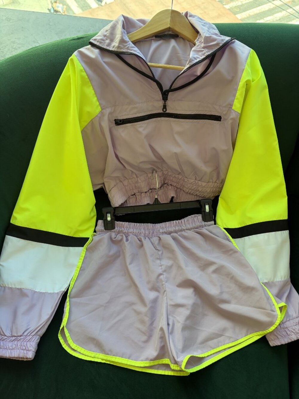 Colorblock Half-Zip Anorak + Dolphin Shorts Workout Set S (Tagged L)